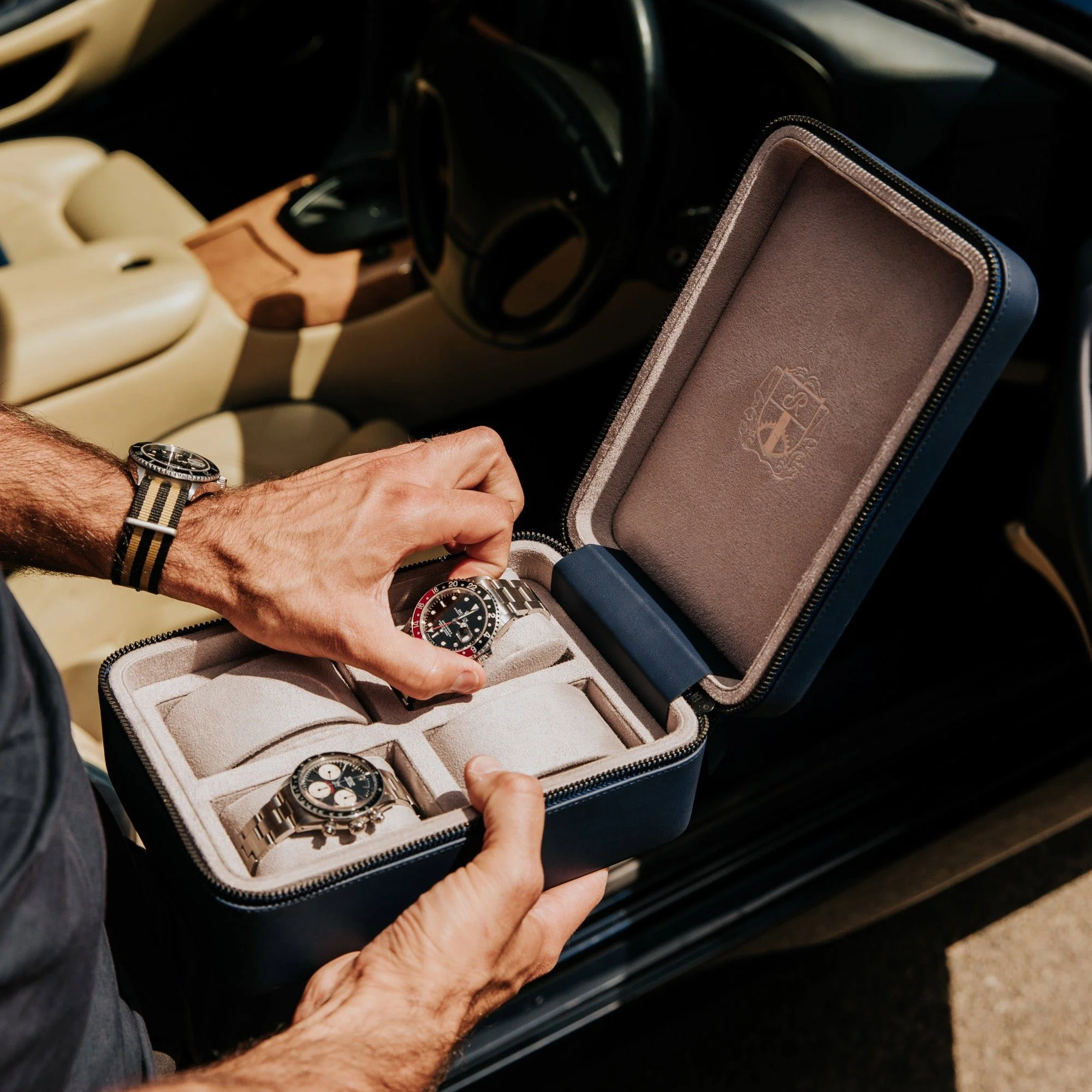 Hyde Park Four Watch Zip Case - Navy - Image 3