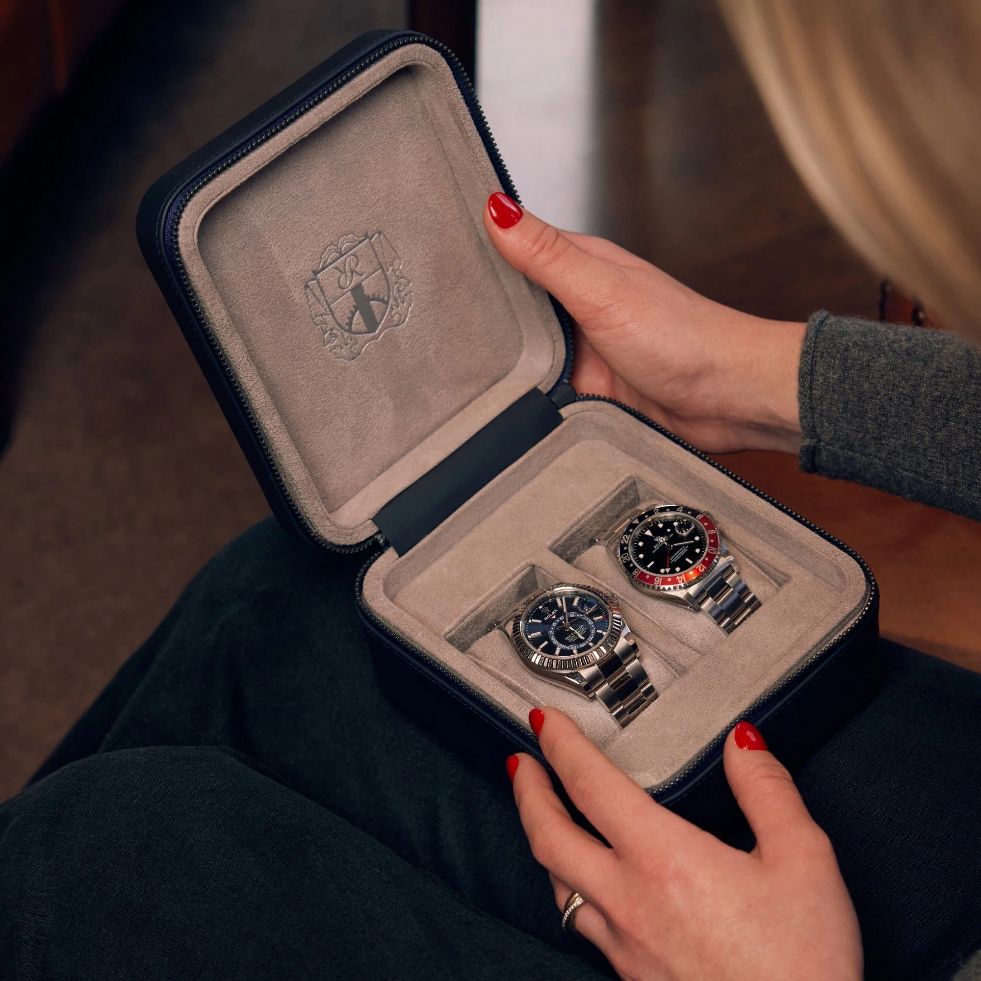 Hyde Park Two Watch Zip Case - Navy - Image 3